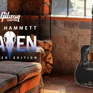 Gibson Custom Shop Limited and Signed Kirk Hammett Raven Acoustic Electric Ebony 1 of 100 Inspired by Edgar Allen Poe with Ebony Fretboard, Mother of Pearl Headstock and Star Inlays, L.R. Baggs™ Element VTC +4 system, Custom Case & Leather Raven Custom Strap